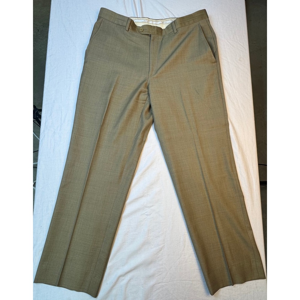Santorelli Romeo Luxury Serge Dress Pants Mens 35 Taupe Tan Wool Made in Italy‎